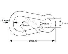 tekening afmetingen karabijnhaak 8x80 met schroefsluiting verzinkt