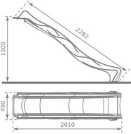 Technische Tekening Losse aanbouw glijbaan 230cm Rood afmetingen