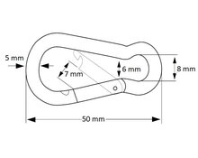 Afmetingen tekening karabijnhaak 5x50mm rvs 