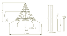 piramide net in gewapend touw 5.2m afmetingen tekening 4,7 m