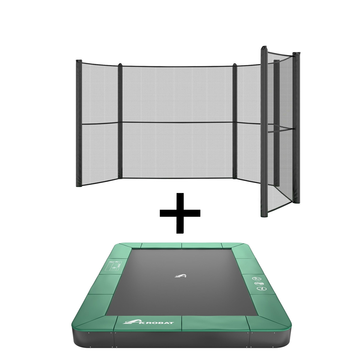 Akrobat Trampoline Flat The Ground 305x183 cm met Veiligheidsnet Groen - Bruine Speeltoestellen